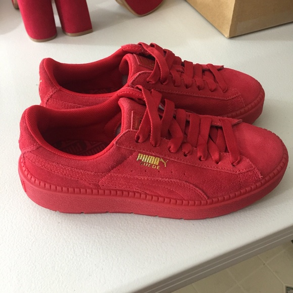 puma suede platform red